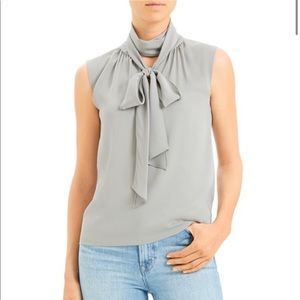 Theory sleeveless tie-neck silk blend gray size S